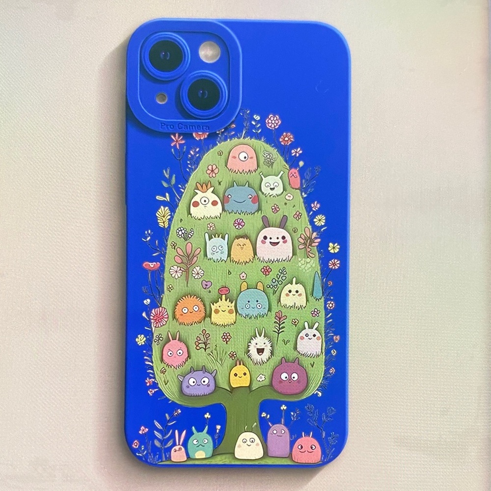 Blue Decorative Cute Monsters Tree Phone Case - Unbranded